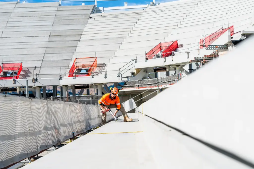 Installing a fire-resistant joint system with Soudaseal FR in a stadium